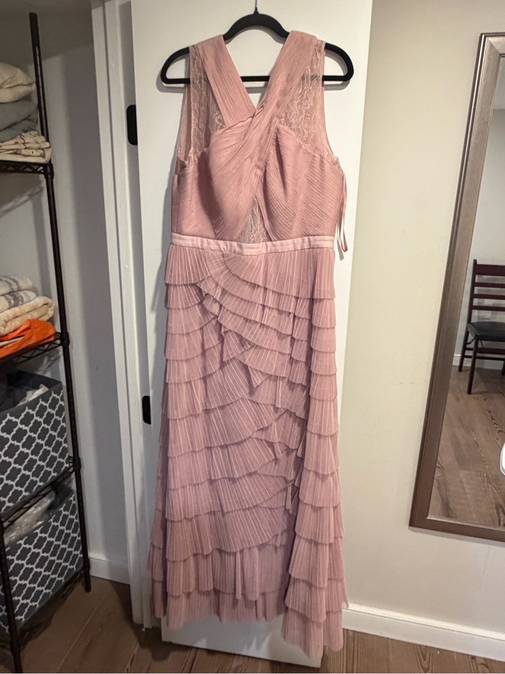 BCBGMaxAzria Dusty Rose Layered Ruffle Maxi Dress